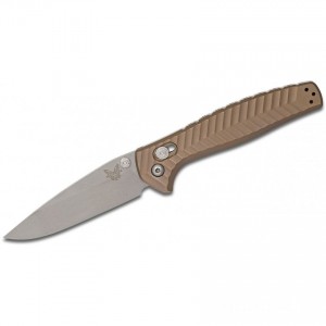 Benchmade 781 Anthem Folding Knife 3.5" Satin CPM-20CV Blade, Bronze Chevron Integral Titanium Handles for Sale