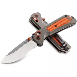 Benchmade Hunt 15061 Grizzly Ridge Folding Knife 3.5" S30V Satin Plain Blade, Orange Grivory and Versaflex Handles for Sale