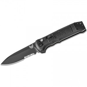 Benchmade Casbah AUTO Folding Knife 3.4" Black S30V Drop Point Combo Blade, Black Textured Grivory Handles - 4400SBK for Sale