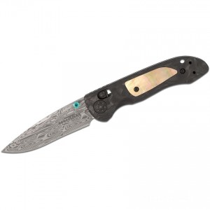 Benchmade 698-181 Gold Class Foray AXIS Folding Knife 3.22" Loki Damasteel Blade, Marbled Carbon Fiber Handles with Mother of Pearl Inlays for Sale
