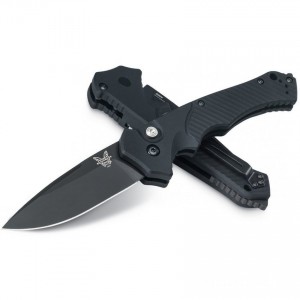 Benchmade Rukus II AUTO Folding Knife 3.4" S30V Black Plain Blade, Black Aluminum Handles - 9600BK for Sale