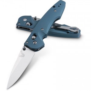 Benchmade Emissary 3.5 AXIS Assisted Folding Knife 3.45" S30V Satin Plain Blade, Aqua Blue Aluminum Handles - 477-1 for Sale