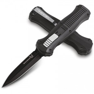 Benchmade 3300BK Infidel Dagger AUTO OTF Knife 3.95" D2 Black Double Edge Blade, Black Aluminum Handles for Sale