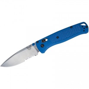 Benchmade 535S Bugout AXIS Folding Knife 3.24" S30V Satin Combo Blade, Blue Grivory Handles for Sale