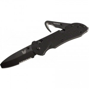 Benchmade Triage Rescue Folding Knife 3.5" Black Combo Blunt Tip Blade, Black G10 Handles, Safety Cutter, Glass Breaker - 916SBK for Sale