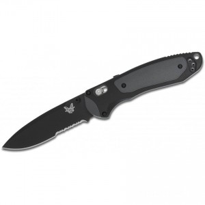 Benchmade Boost AXIS Assisted 3.7" Black S30V Combo Blade, Grivory and Versaflex Handles - 590SBK for Sale