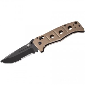 Limited Sale Benchmade Adamas Folding Knife 3.82" Black D2 Combo Blade, Desert Tan G10 Handles - 275SBKSN