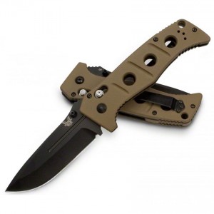 Genuine Benchmade Adamas Folding Knife 3.82" Black D2 Plain Blade, Desert Tan G10 Handles - 275BKSN