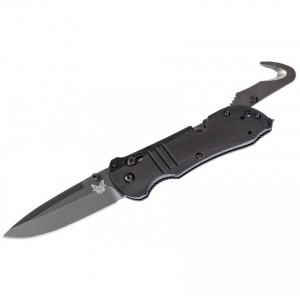 Limited Sale Benchmade 917BK Tactical Triage Rescue Folding Knife 3.48" S30V Black Plain Blade, Black G10 Handles, Safety Cutter, Glass Breaker