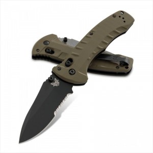 Limited Sale Benchmade Turret Folding Knife 3.7" S30V Black Combo Blade, Olive Drab G10 Handles - 980SBK