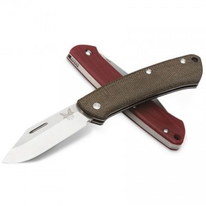 Clearance Benchmade Proper Slipjoint Folding Knife 2.82" Satin S30V Clip Point Blade, Contoured Red G10 Handles - 318-1