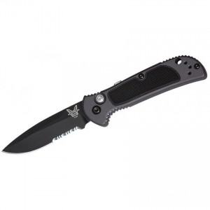 Limited Sale Benchmade 9750SBK Mini Coalition AUTO Folding Knife 2.87" S30V Black Combo Blade, Gray Aluminum Handles with Black G10 Inlays
