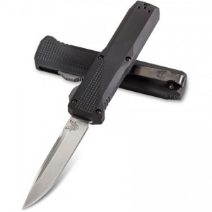 Clearance Benchmade 4600 Phaeton AUTO OTF Knife 3.45" Satin S30V Drop Point Blade, Black Aluminum Handles
