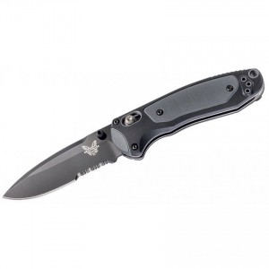 Clearance Benchmade Mini Boost AXIS-Assisted Folding Knife 3.11" S30V Black Combo Blade, Grivory and Versaflex Handles - 595SBK