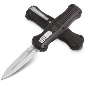 Benchmade Infidel Dagger AUTO OTF Knife 3.95" D2 Satin Double Edge Blade, Black Aluminum Handles - 3300 Discounted